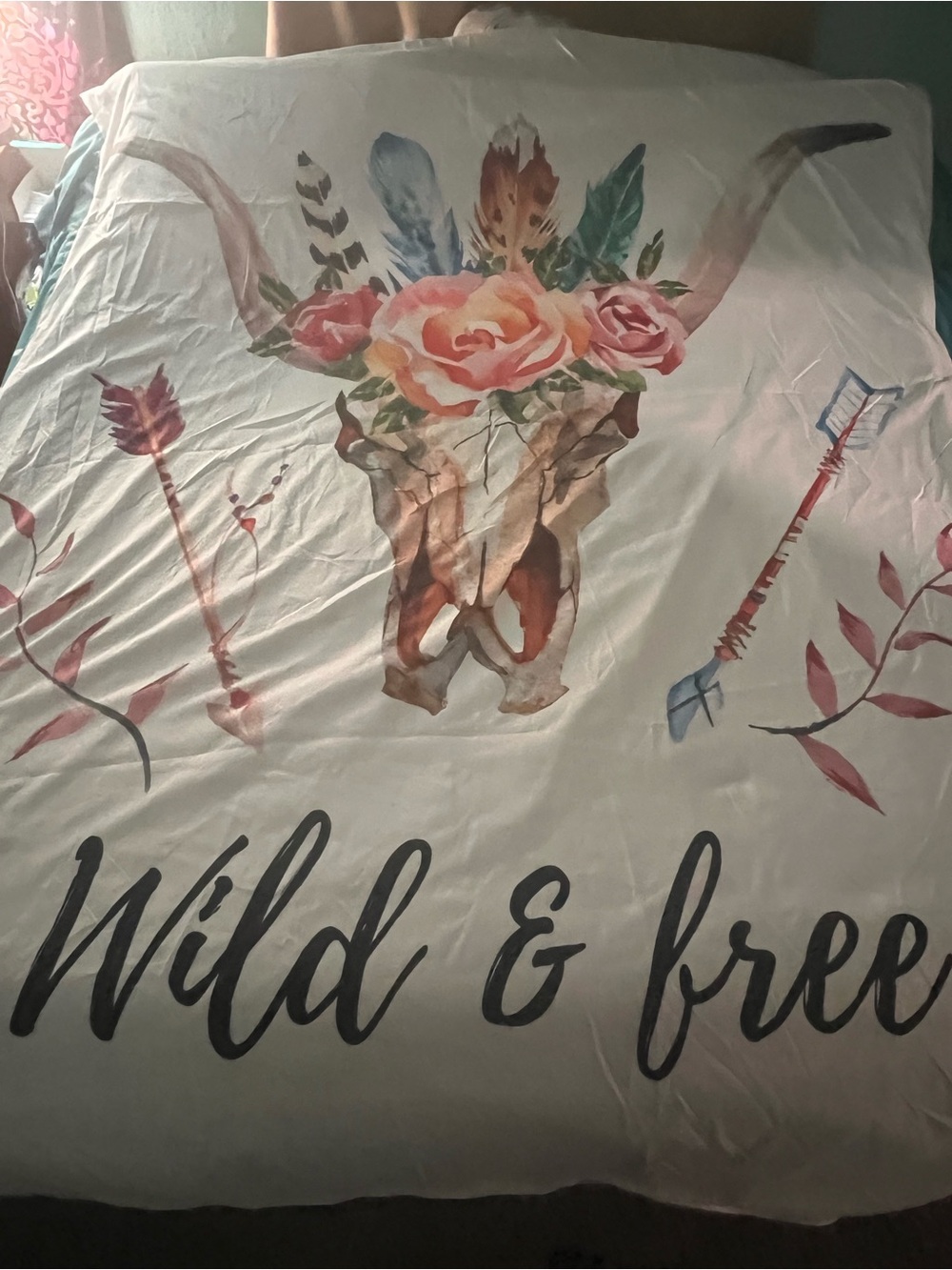 Twin Duvet cover Wild & Free Floral Skull with one pillowcase